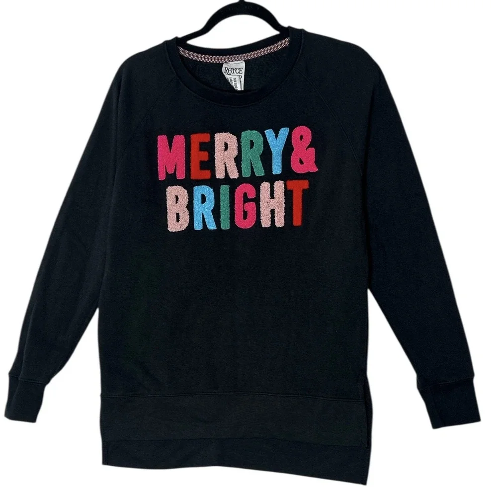 ROYCE BRAND MERRY‎ & BRIGHT SWEATSHIRT top Women's Medium Holidays Christmas